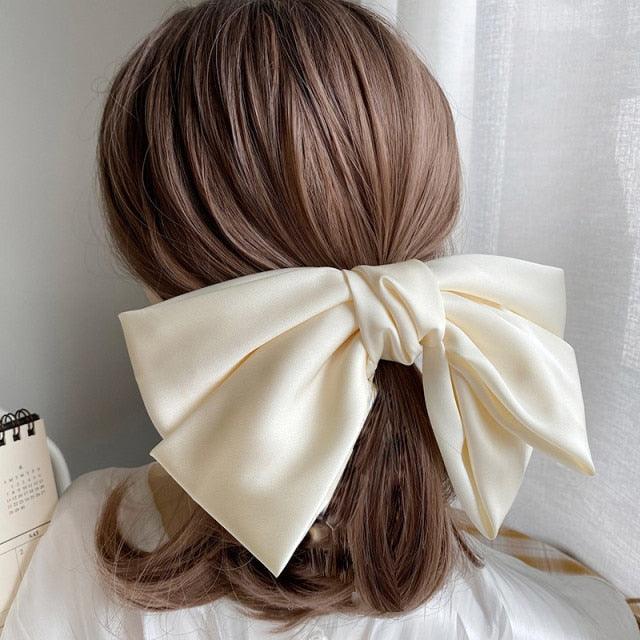 Solid Color Big Satin Bow Hairpins