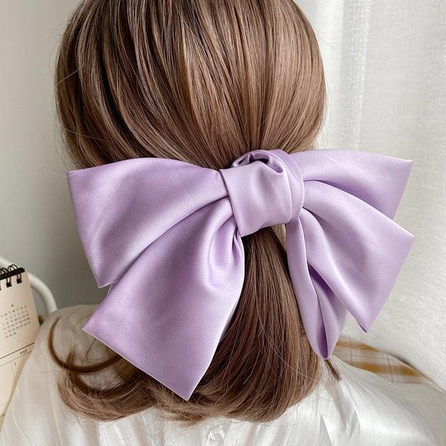 Solid Color Big Satin Bow Hairpins