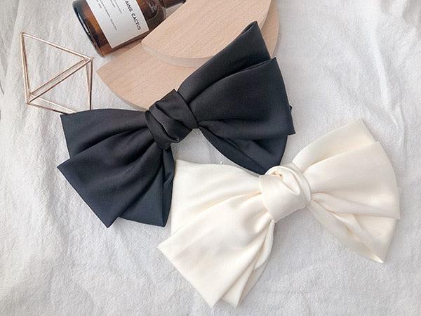 Solid Color Big Satin Bow Hairpins