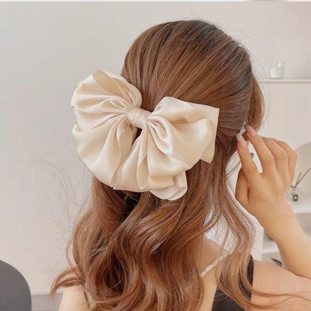 Solid Color Big Satin Bow Hairpins