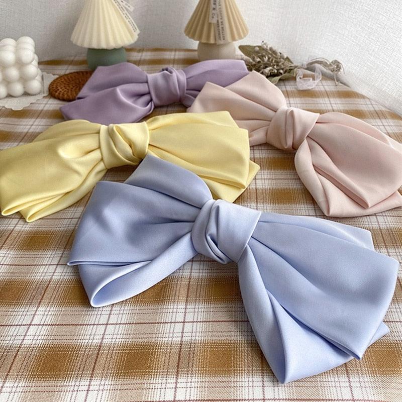 Solid Color Big Satin Bow Hairpins