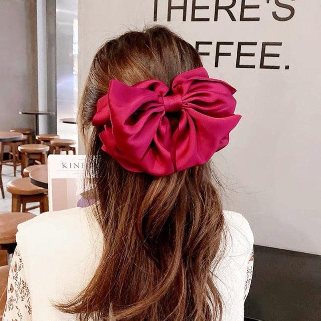 Solid Color Big Satin Bow Hairpins