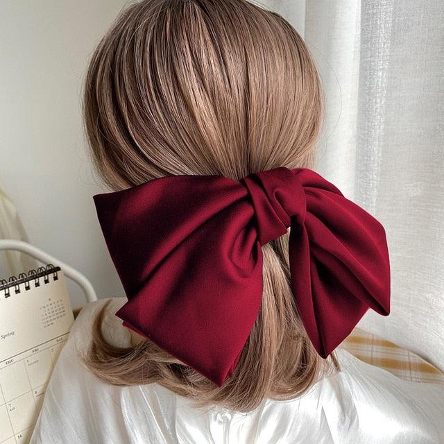 Solid Color Big Satin Bow Hairpins