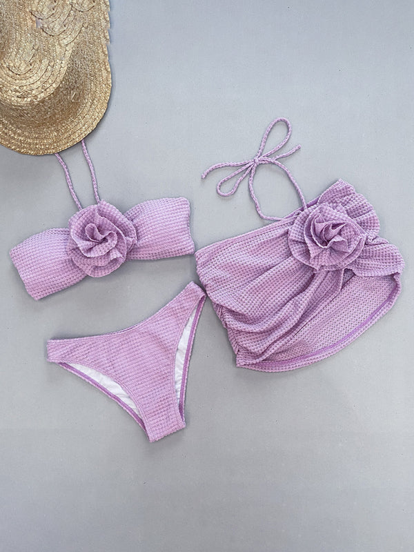 3D Flower Three-Piece Bikini Set