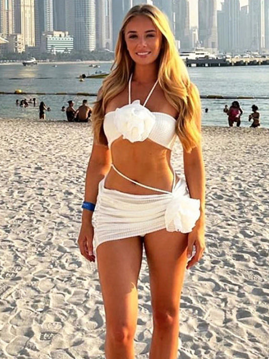 3D Flower Three-Piece Bikini Set