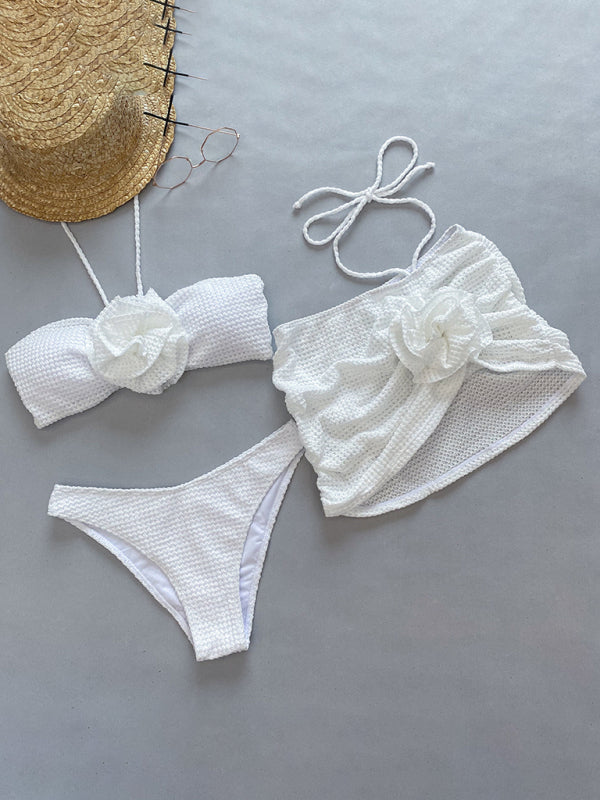 3D Flower Three-Piece Bikini Set