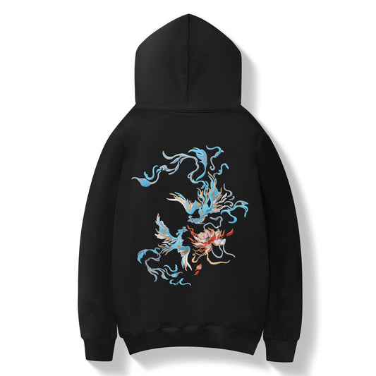 KH9010 Blue Phoenix Embroidery Hoodie