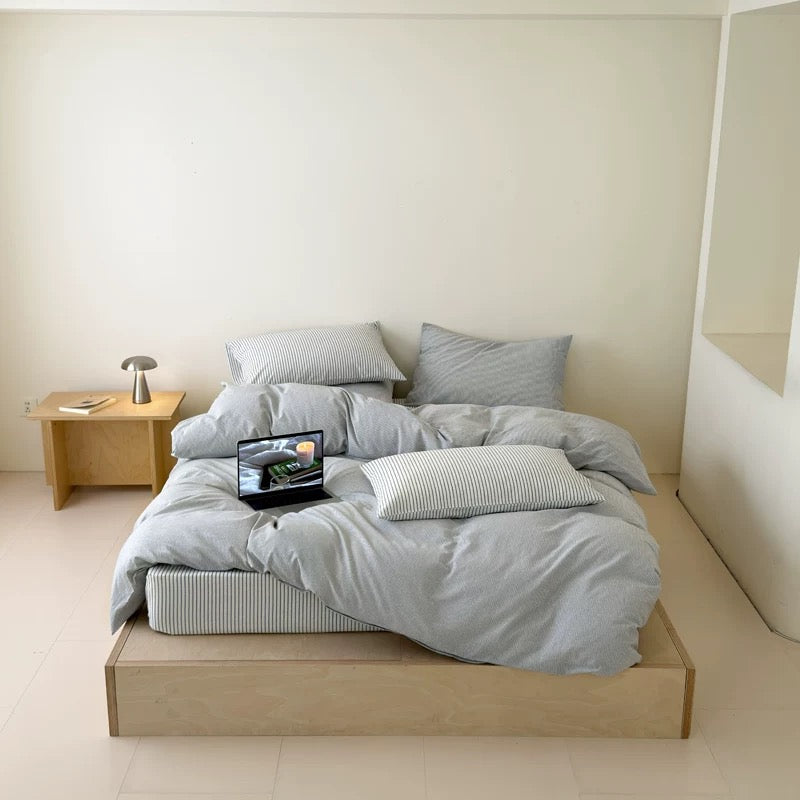 Powder Blue Striped Duvet Cover Set