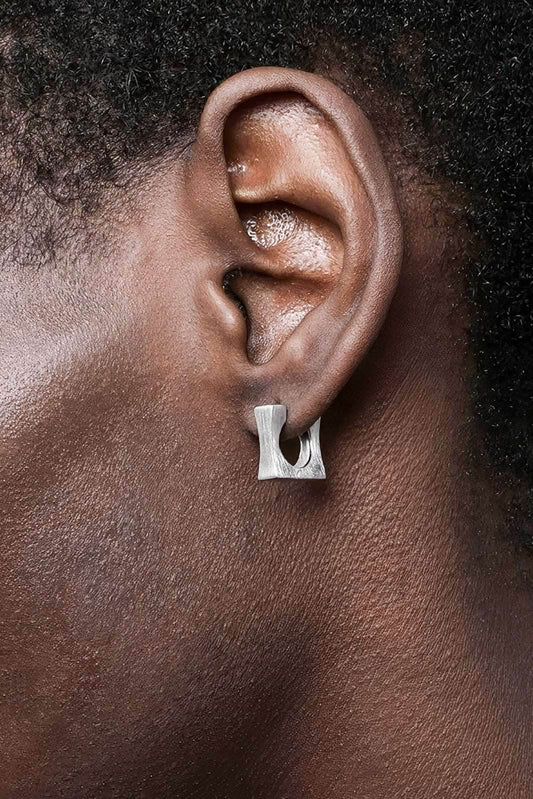 Men's Square Sterling Silver Earrings - Trendy Minimalist Design