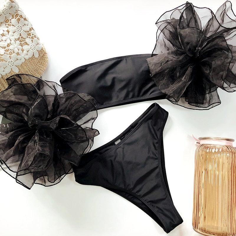 Organza Ruffle Strapless Bikini Set
