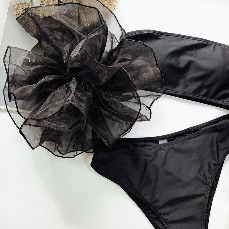 Organza Ruffle Strapless Bikini Set