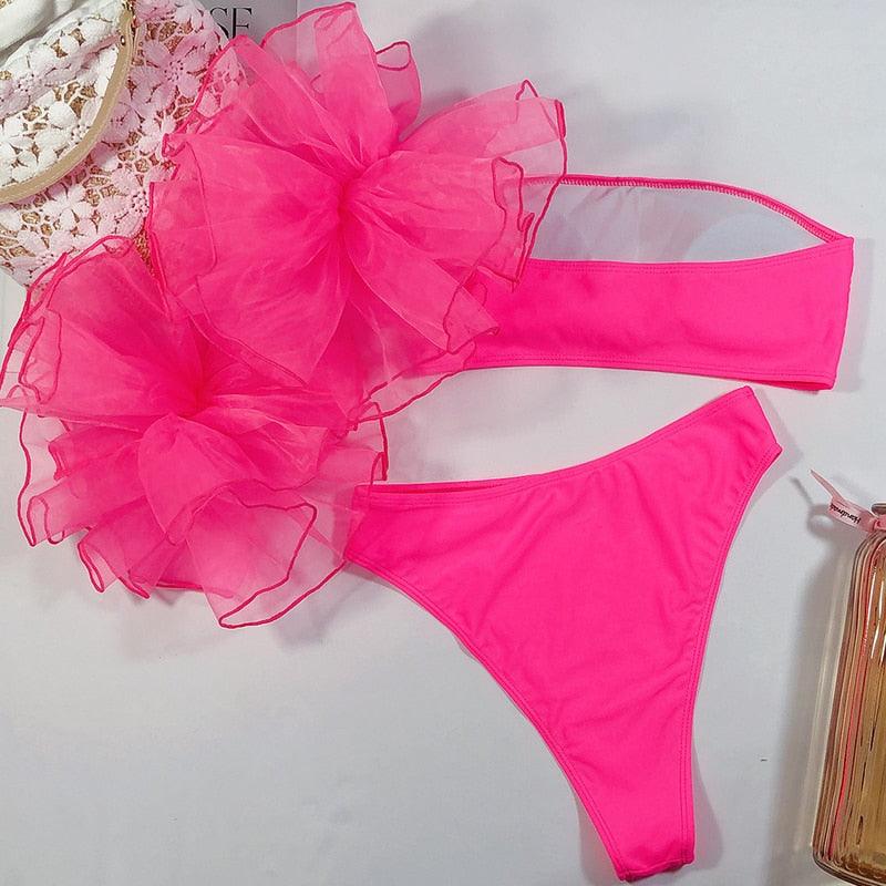 Organza Ruffle Strapless Bikini Set