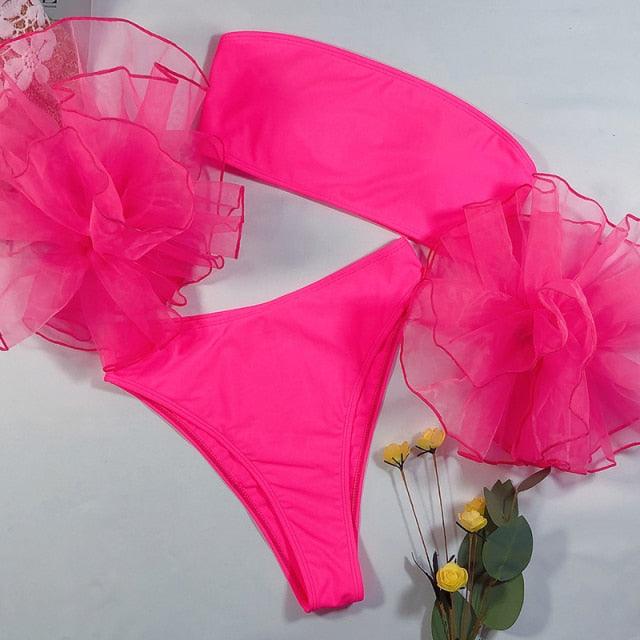 Organza Ruffle Strapless Bikini Set