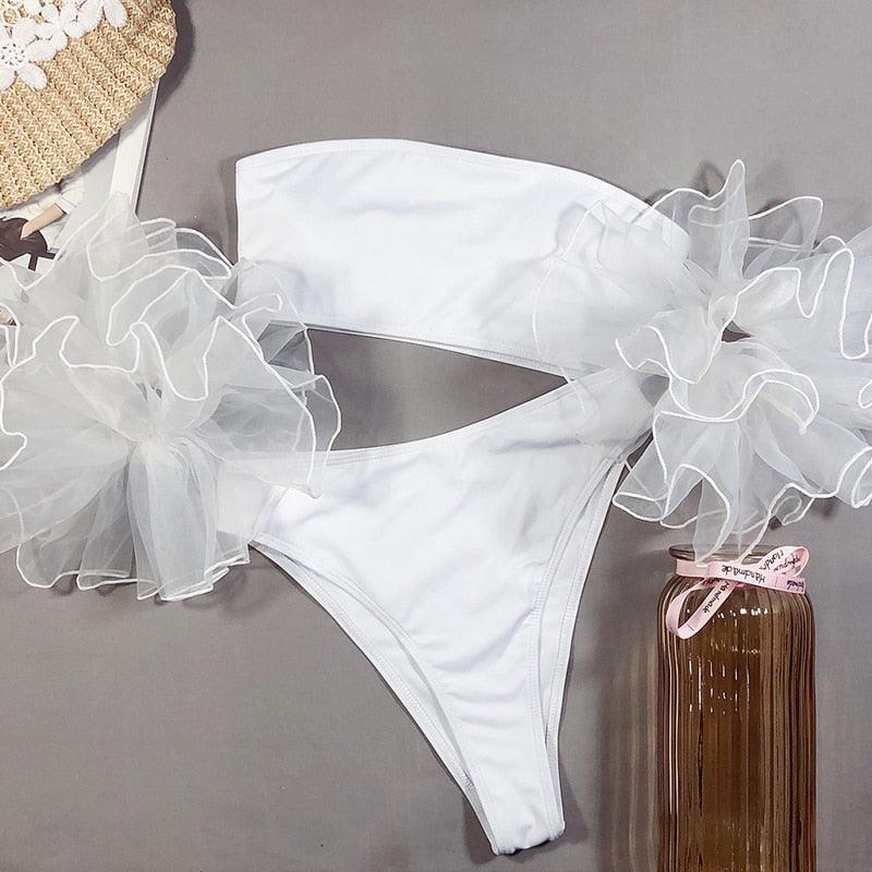 Organza Ruffle Strapless Bikini Set