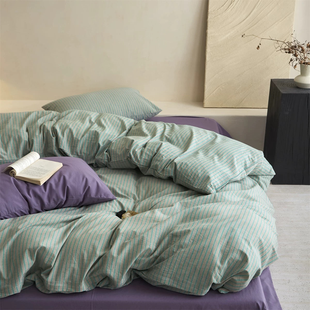 Mint Stripe Cotton Duvet Cover Set