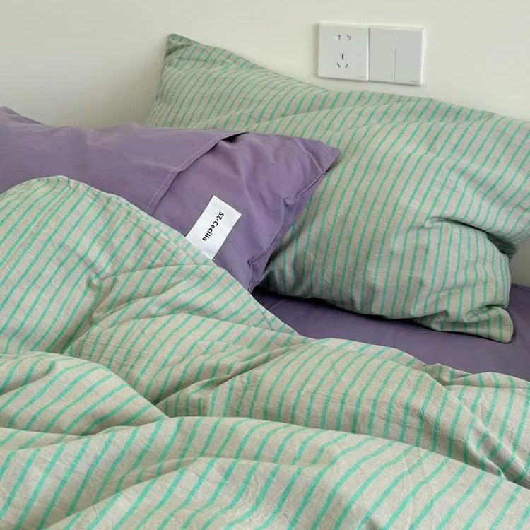 Mint Stripe Cotton Duvet Cover Set