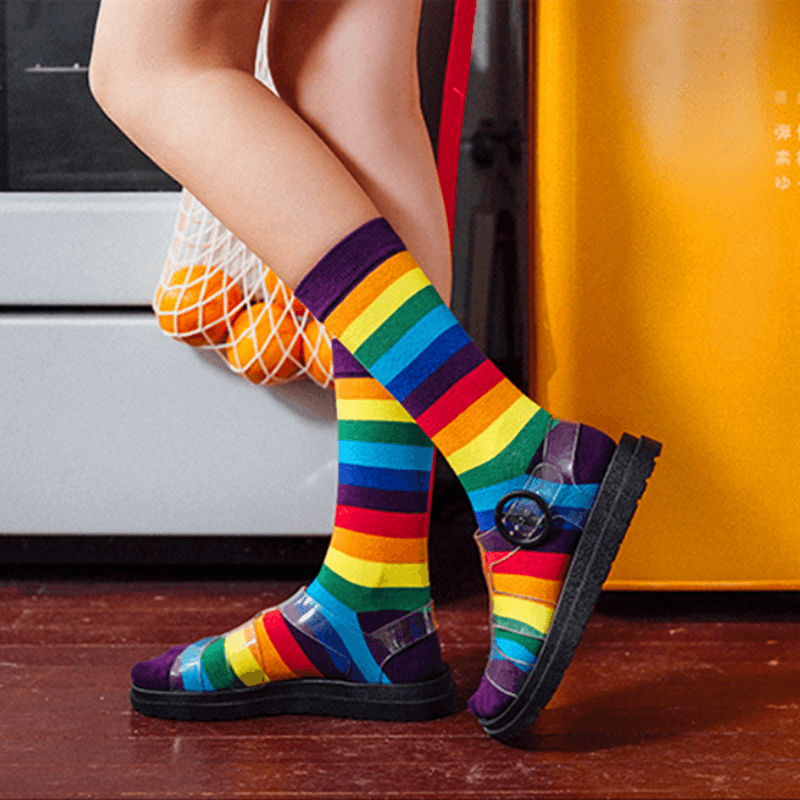 Rainbow Stripe Crew Socks