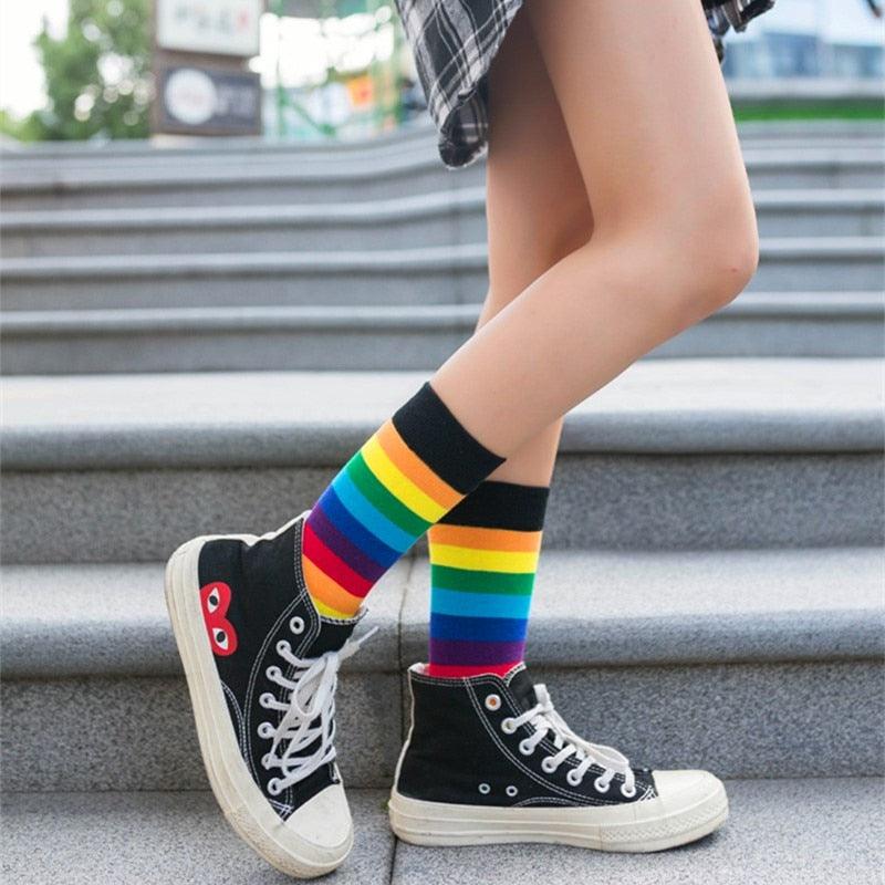 Rainbow Stripe Crew Socks