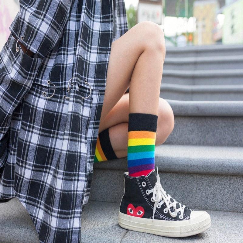 Rainbow Stripe Crew Socks