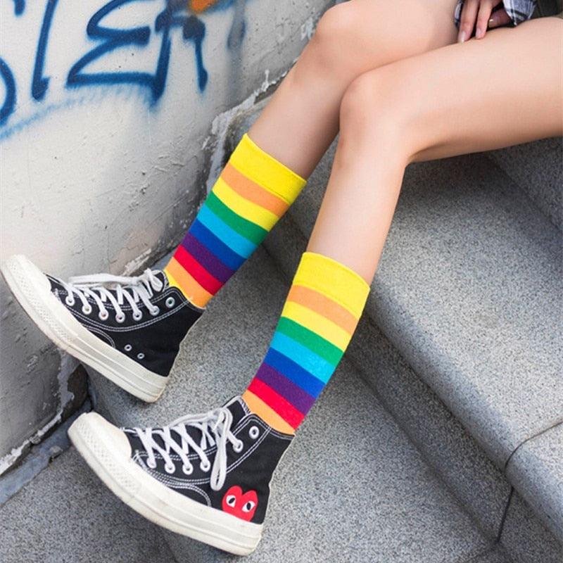 Rainbow Stripe Crew Socks