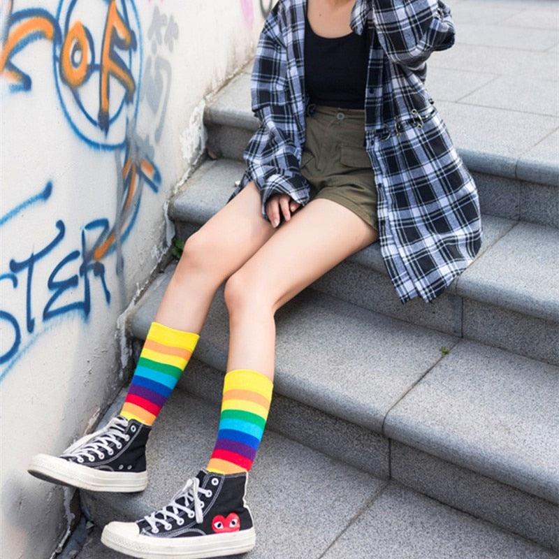 Rainbow Stripe Crew Socks