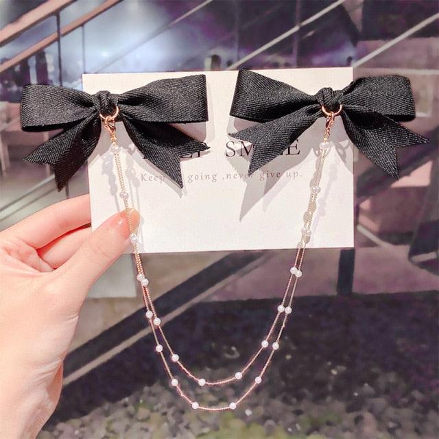 Pearl Chain Bow Barrettes