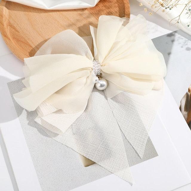 Pearl Chain Bow Barrettes