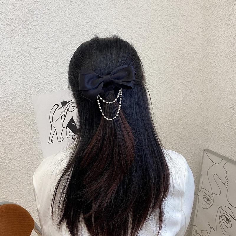 Pearl Chain Bow Barrettes
