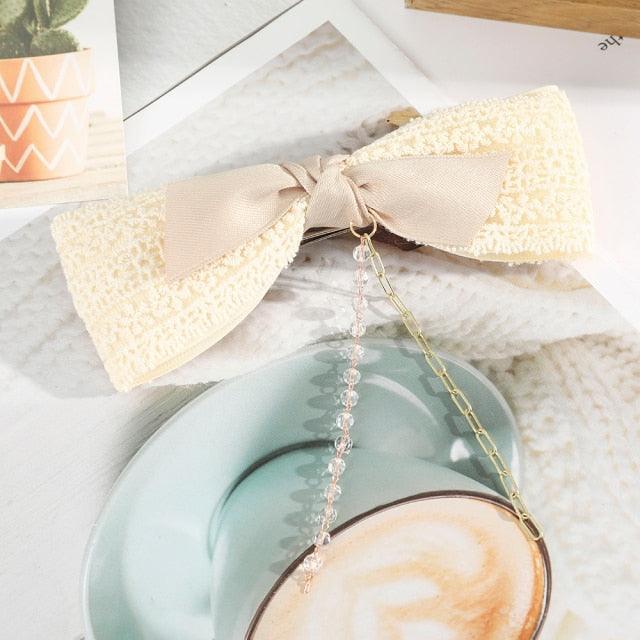 Pearl Chain Bow Barrettes