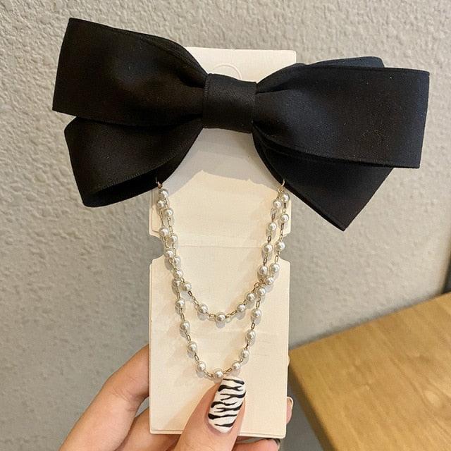 Pearl Chain Bow Barrettes