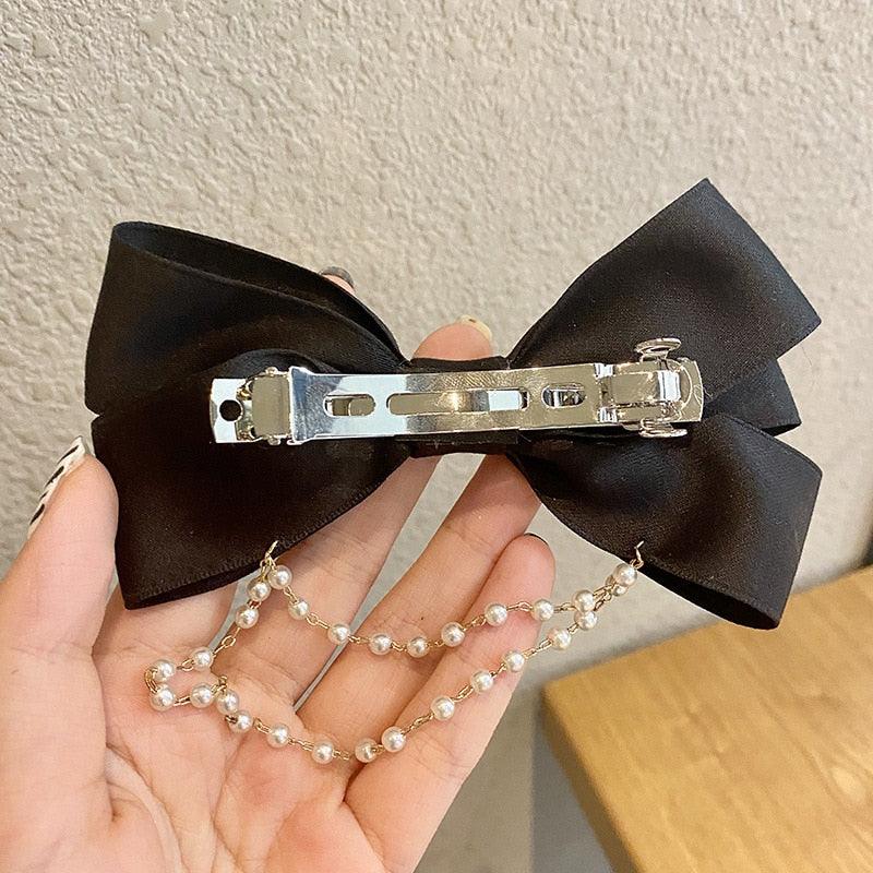 Pearl Chain Bow Barrettes
