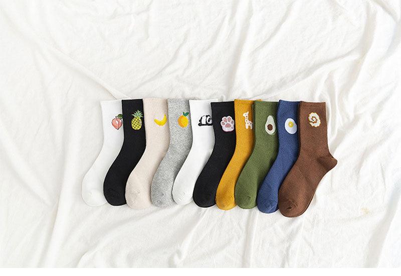 Kawaii Icon Embroidery Crew Socks