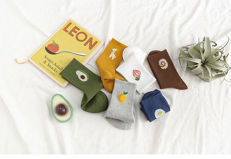 Kawaii Icon Embroidery Crew Socks