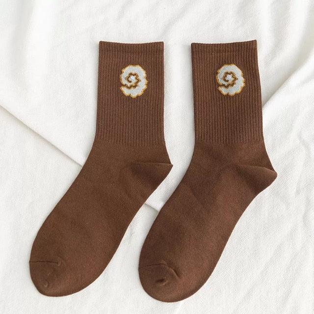 Kawaii Icon Embroidery Crew Socks