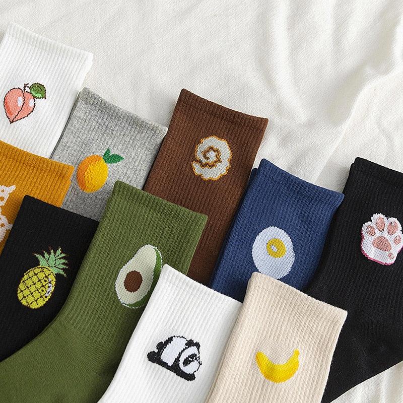 Kawaii Icon Embroidery Crew Socks