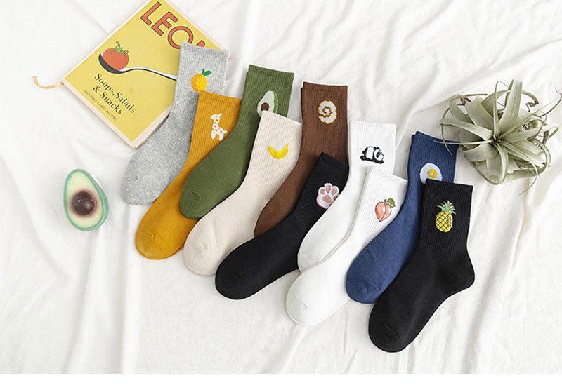 Kawaii Icon Embroidery Crew Socks