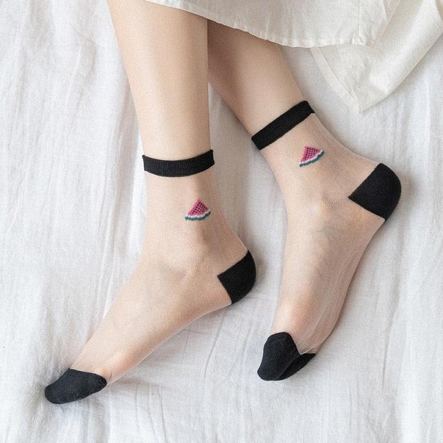 Sheer Kawaii Fruit Crew Socks