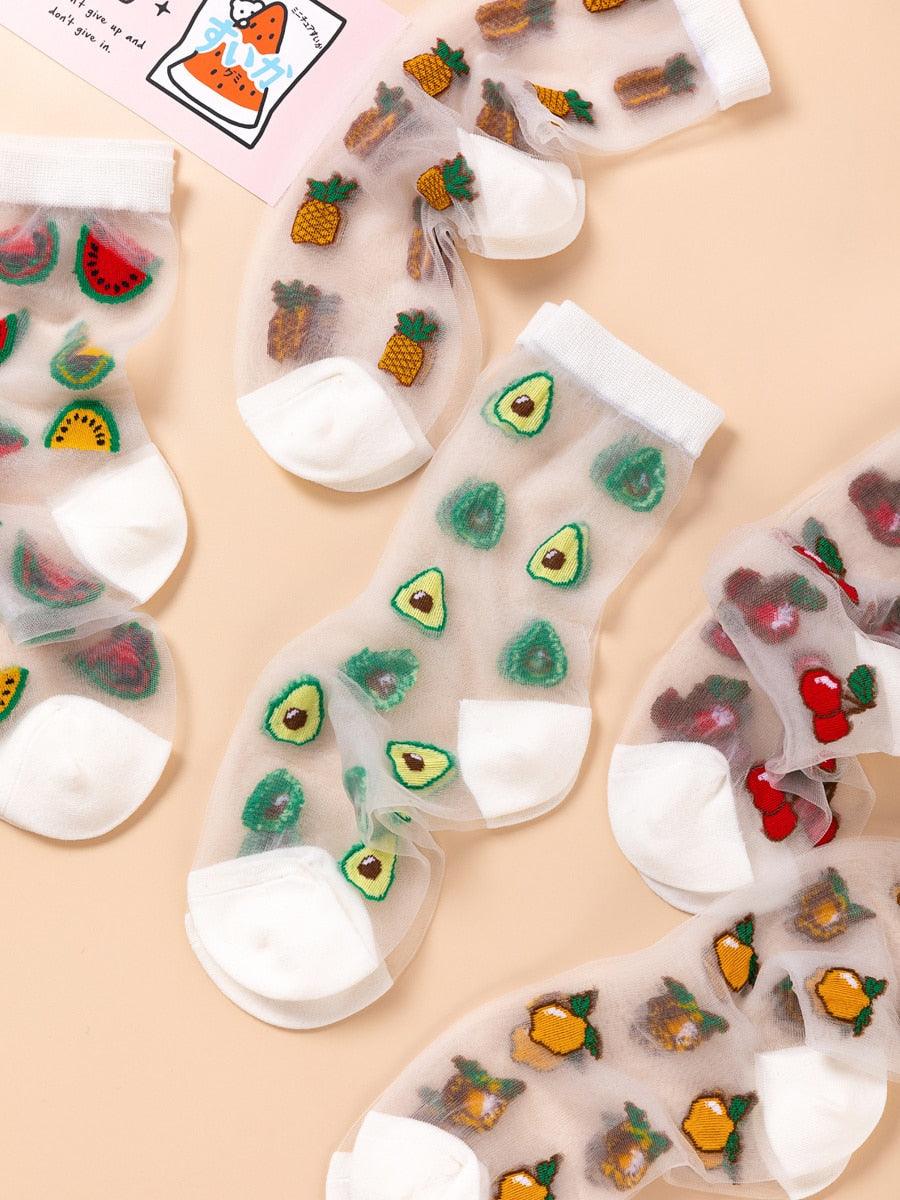 Sheer Kawaii Fruit Crew Socks