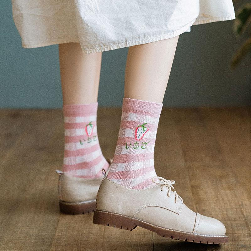 Strawberry & Flower Kawaii Crew Socks