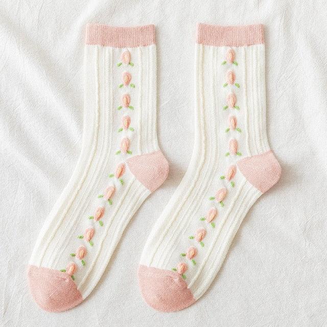 Strawberry & Flower Kawaii Crew Socks