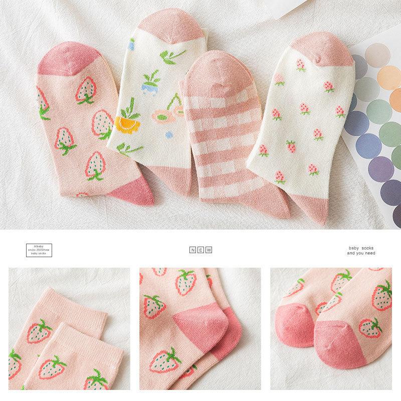 Strawberry & Flower Kawaii Crew Socks