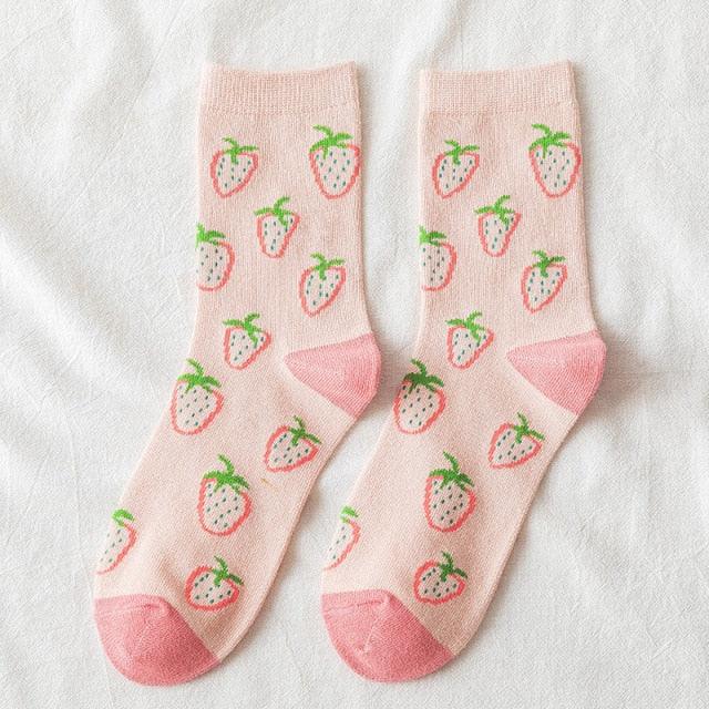 Strawberry & Flower Kawaii Crew Socks