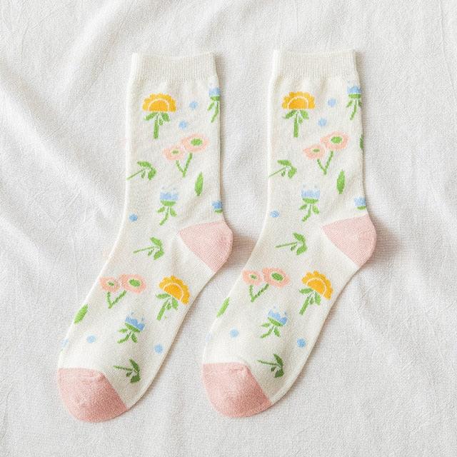 Strawberry & Flower Kawaii Crew Socks