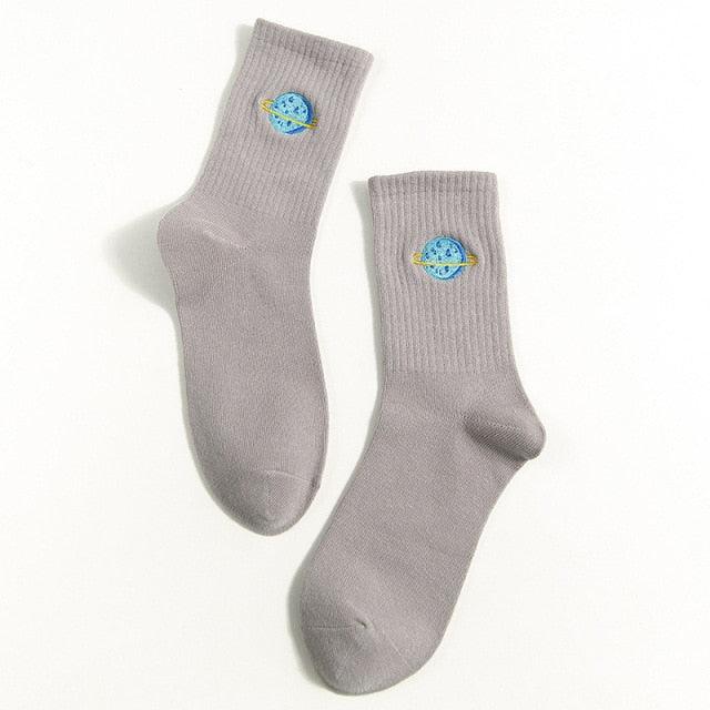 Planet Embroidery Crew Socks