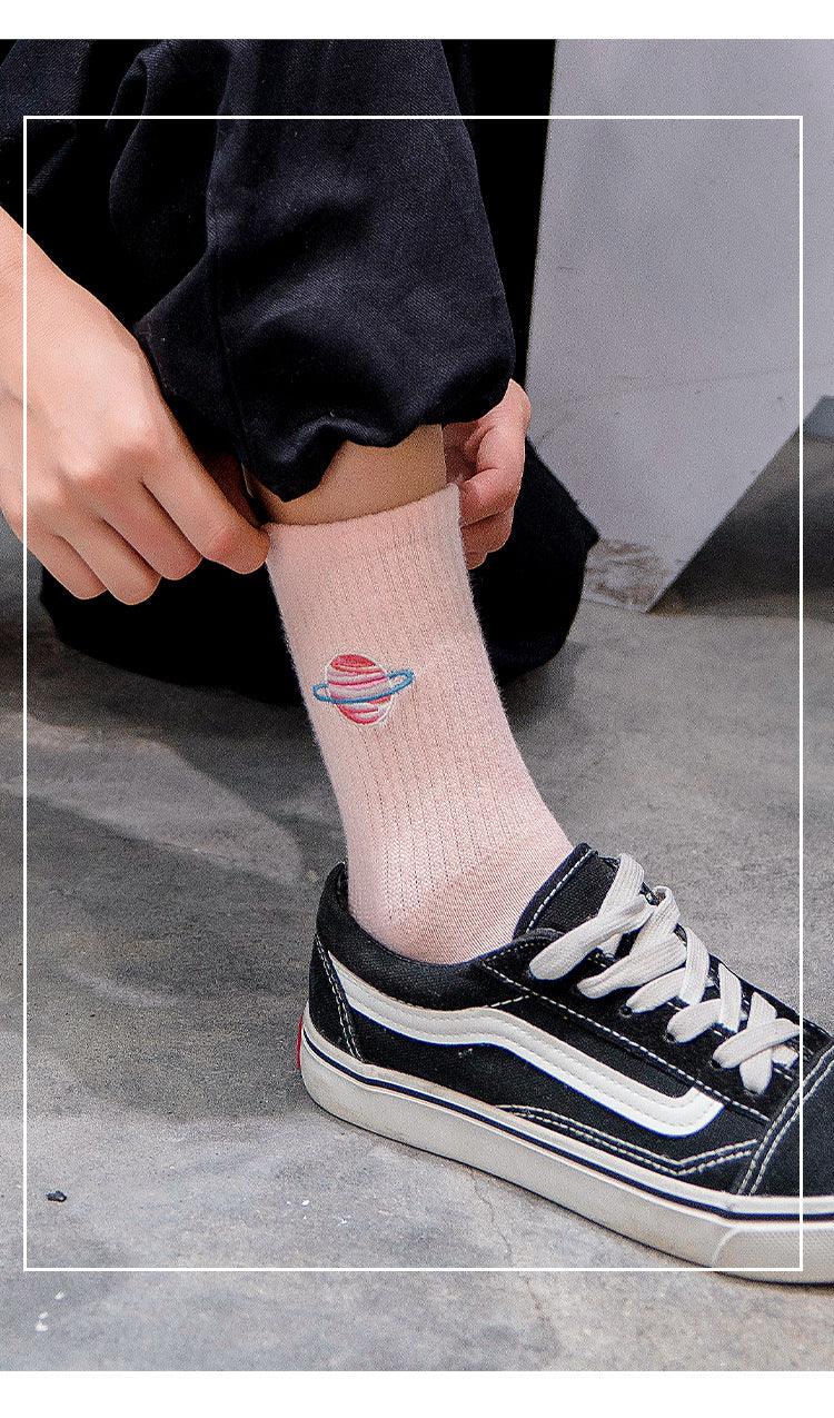 Planet Embroidery Crew Socks