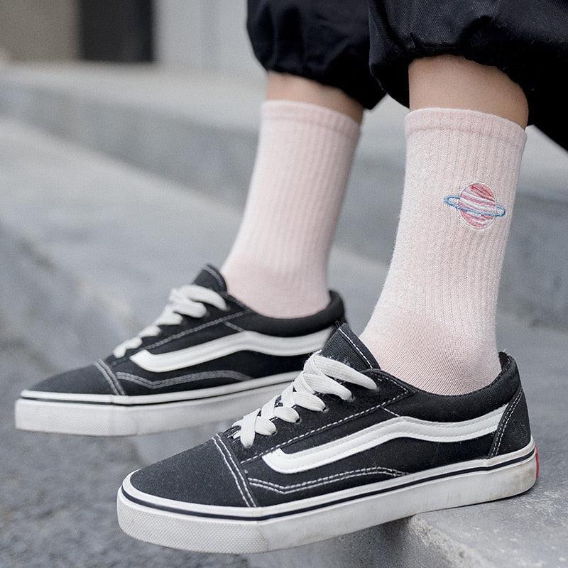 Planet Embroidery Crew Socks