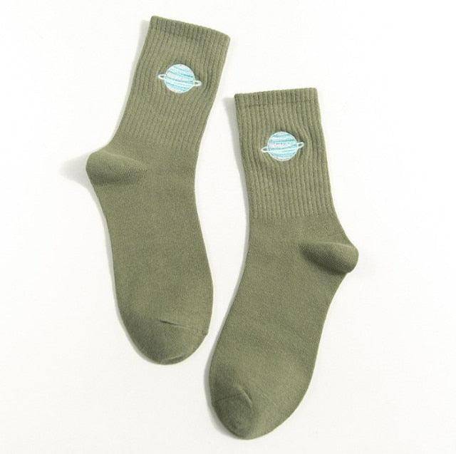 Planet Embroidery Crew Socks