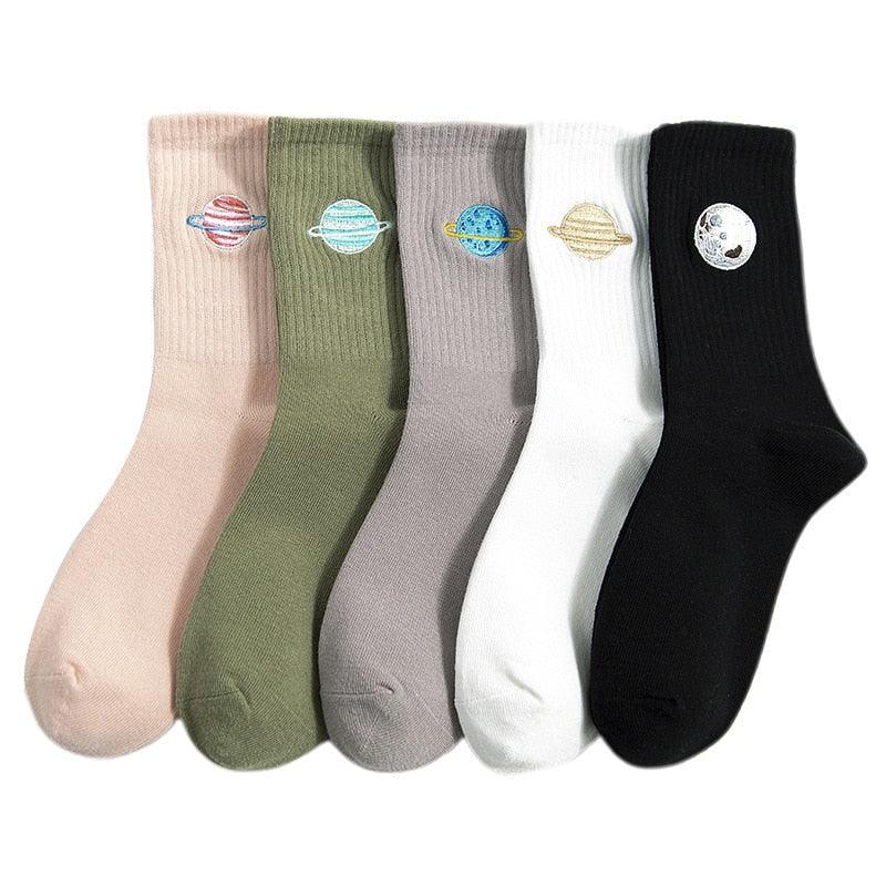 Planet Embroidery Crew Socks