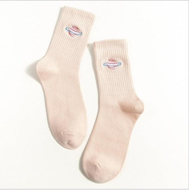 Planet Embroidery Crew Socks