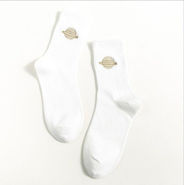 Planet Embroidery Crew Socks